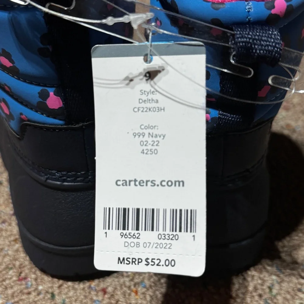 Carter's Navy‎ & Hot Pink Leopard Lrint Winter Boots — Toddler 9, NWT
